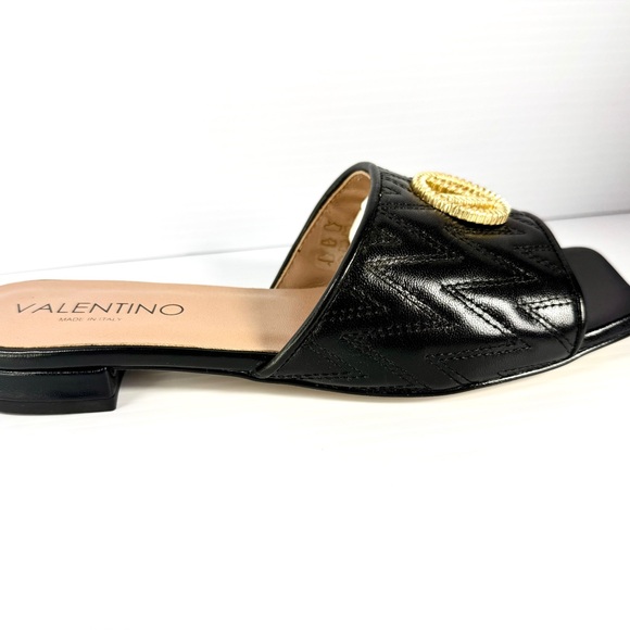 Valentino Aphrodite Black Slides with Gold Logo - Picture 8 of 10